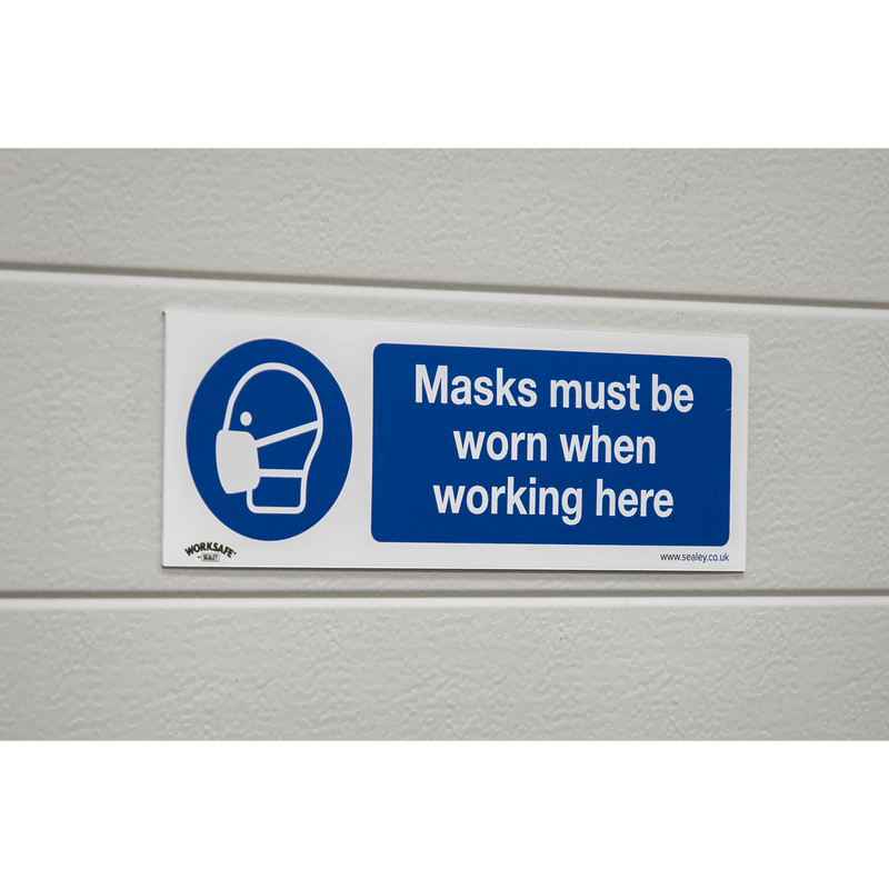 Sealey SS57P10 Worksafe® Masks Must Be Worn Safety Sign, Rigid Plastic - Pack of 10 - SS57P10 - Sealey Tools UK - Trade Counter Direct