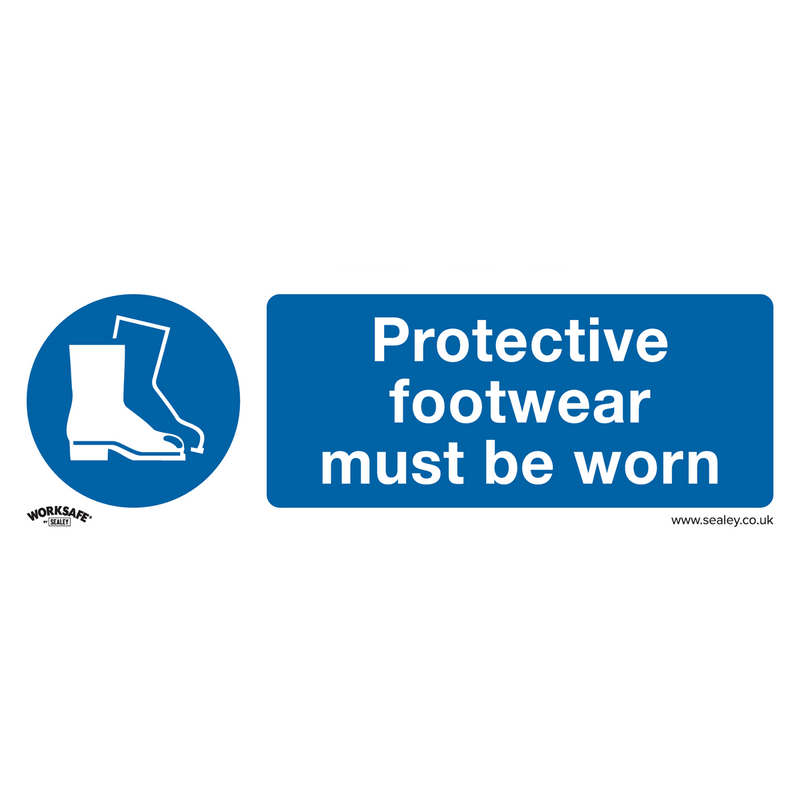 Sealey SS7V1 Worksafe® Protective Footwear Must Be Worn Safety Sign - Self-Adhesive Vinyl - SS7V1 - Sealey Tools UK - Trade Counter Direct