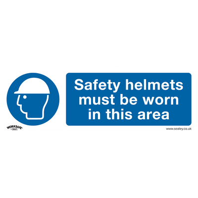 Sealey SS8V10 Worksafe® Safety Helmets Must Be Worn In This Area Safety Sign, Self-Adhesive Vinyl - Pack of 10 - SS8V10 - Sealey Tools UK - Trade Counter Direct