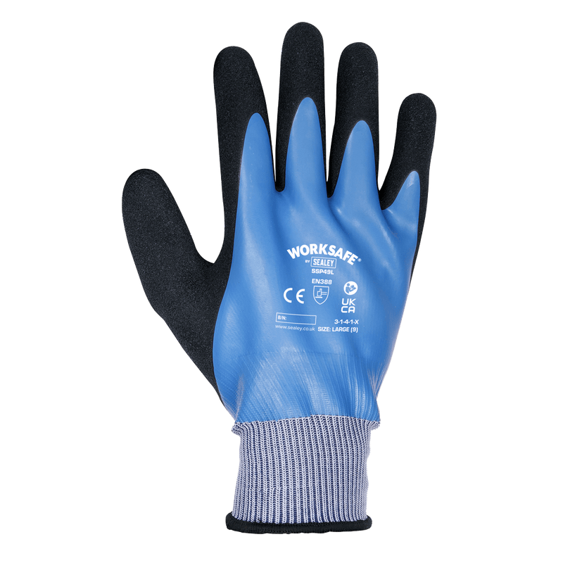 Sealey SSP49L Worksafe® Waterproof Latex Gloves, Large - Pair - SSP49L - Sealey Tools UK - Trade Counter Direct