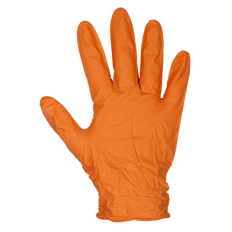 Sealey SSP56XL Diamond Grip Extra-Thick Nitrile Powder-Free Gloves, Orange, X-Large - Pack of 50 - SSP56XL - Sealey Tools UK - Trade Counter Direct