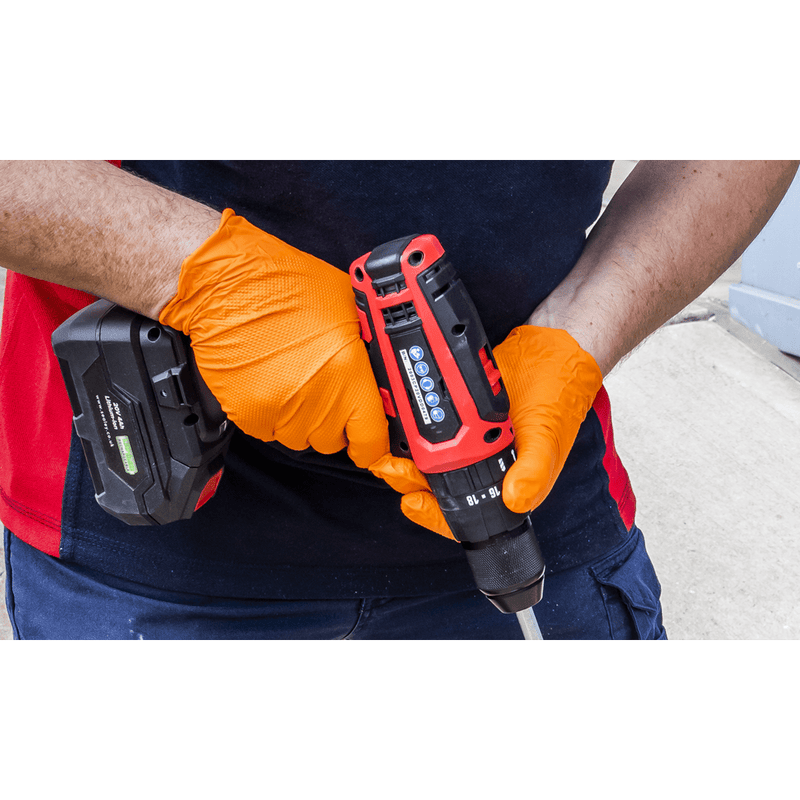 Sealey SSP56XL Diamond Grip Extra-Thick Nitrile Powder-Free Gloves, Orange, X-Large - Pack of 50 - SSP56XL - Sealey Tools UK - Trade Counter Direct