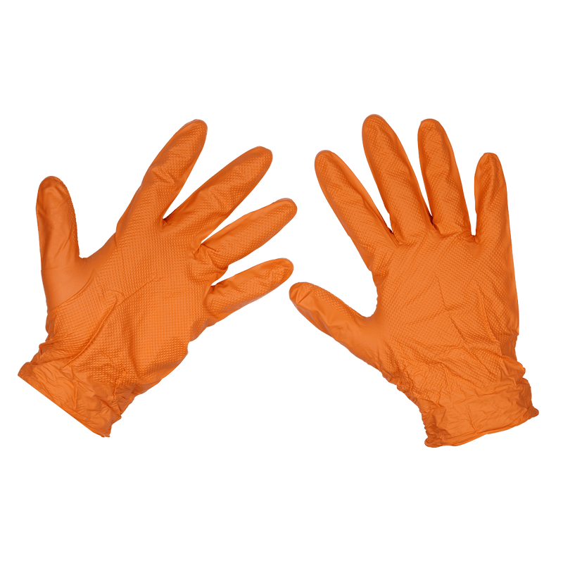 Sealey SSP56XL Diamond Grip Extra-Thick Nitrile Powder-Free Gloves, Orange, X-Large - Pack of 50 - SSP56XL - Sealey Tools UK - Trade Counter Direct