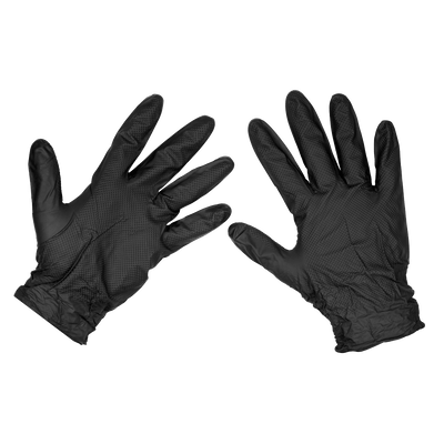 Sealey SSP57L Diamond Grip Extra-Thick Nitrile Powder-Free Gloves, Black, Large - Pack of 50 - SSP57L - Sealey Tools UK - Trade Counter Direct