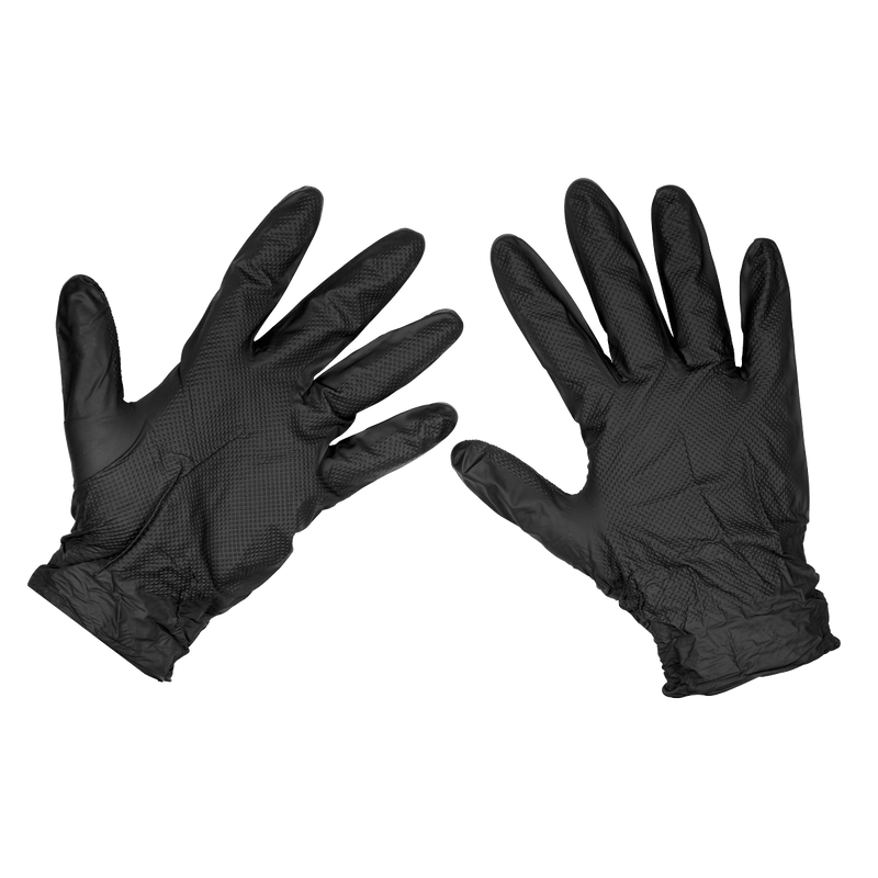 Sealey SSP57XL Diamond Grip Extra-Thick Nitrile Powder-Free Gloves, Black, X-Large - Pack of 50 - SSP57XL - Sealey Tools UK - Trade Counter Direct