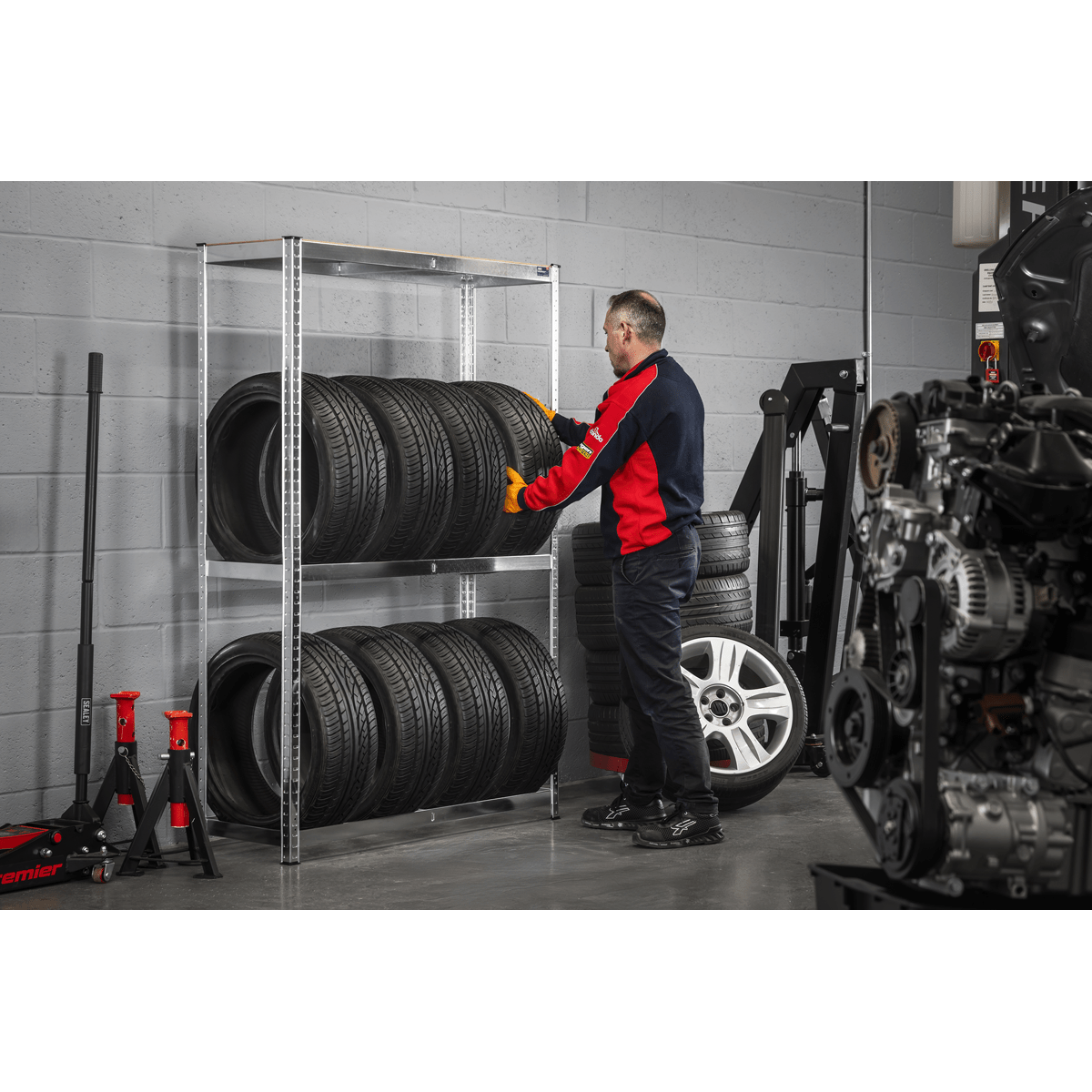Sealey STR008 2-Level Tyre Rack with Shelf 150kg Capacity Per Level - STR008 - Sealey Tools UK - Trade Counter Direct