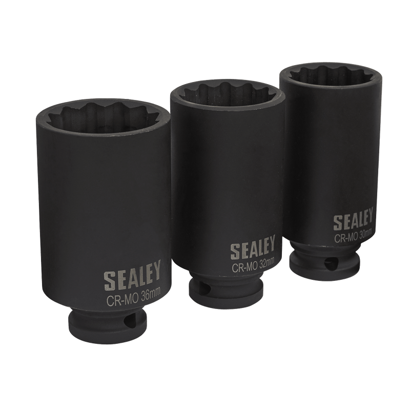 Sealey SX051 Impact Hub Nut Socket Set 1/2"Sq Drive 12-Point 3pc - SX051 - Sealey Tools UK - Trade Counter Direct