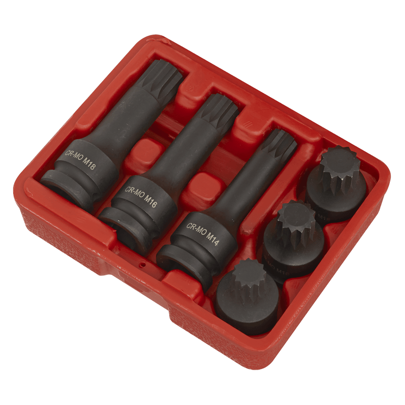 Sealey SX052 Impact Spline Socket Bit Set 1/2"Sq Drive 6pc - SX052 - Sealey Tools UK - Trade Counter Direct
