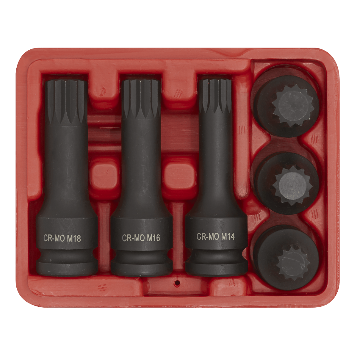 Sealey SX052 Impact Spline Socket Bit Set 1/2"Sq Drive 6pc - SX052 - Sealey Tools UK - Trade Counter Direct
