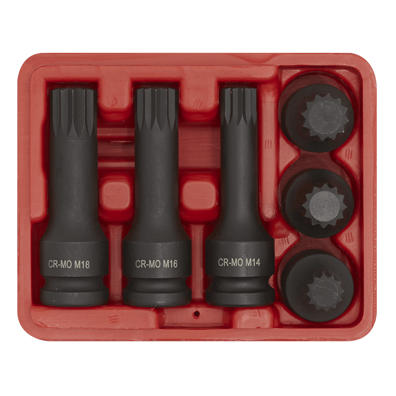 Sealey SX052 Impact Spline Socket Bit Set 1/2"Sq Drive 6pc - SX052 - Sealey Tools UK - Trade Counter Direct