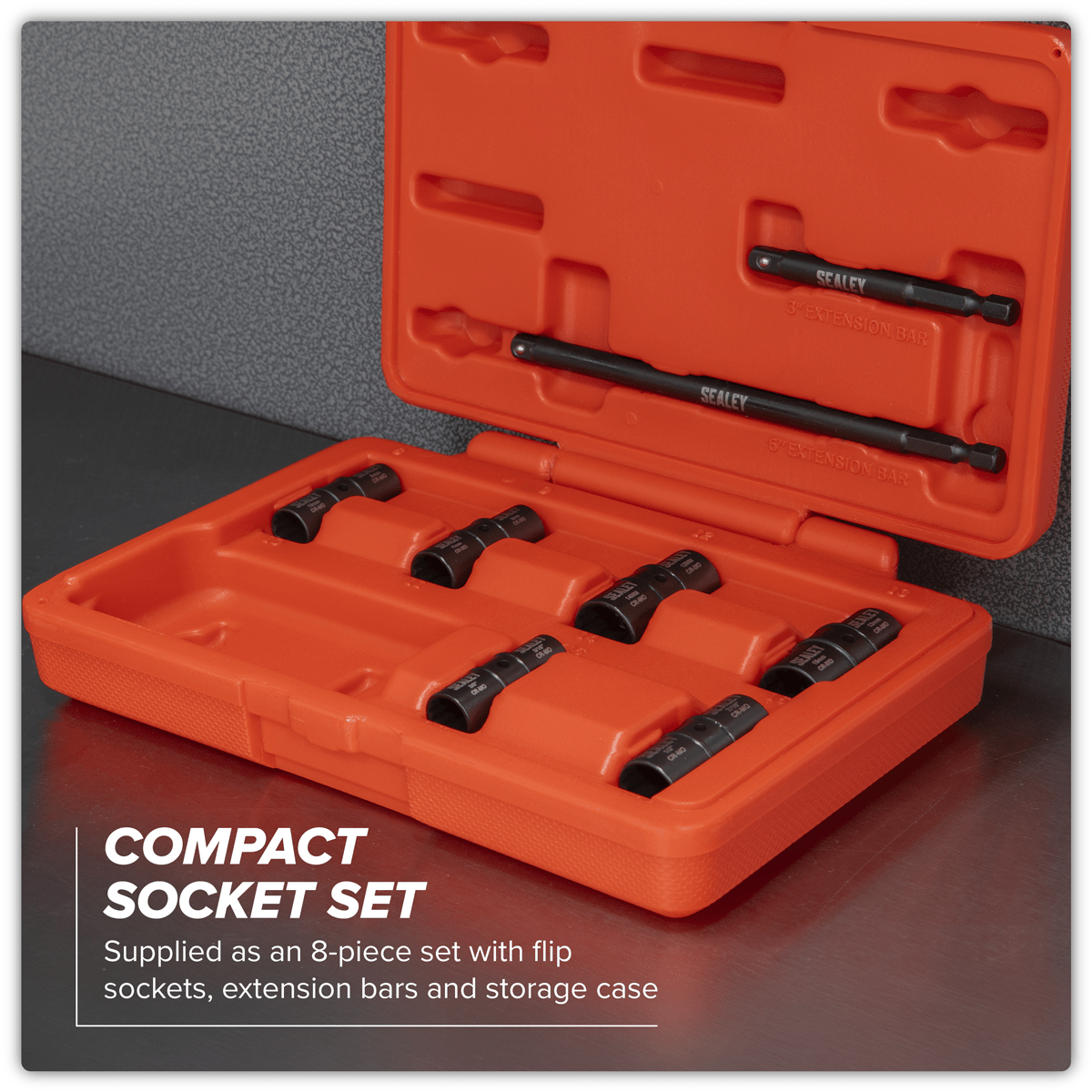 Sealey SX08 Flip Socket Set 1/4"Sq Drive 12-Point 8pc - SX08 - Sealey Tools UK - Trade Counter Direct