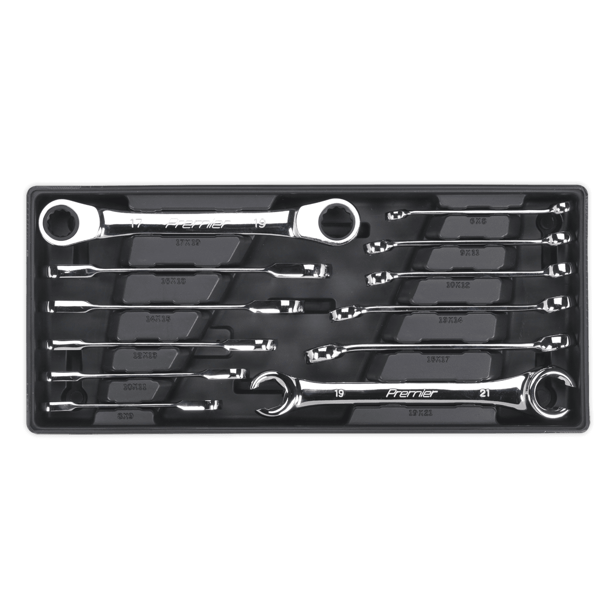 Sealey TBT13 Tool Tray with Flare Nut & Ratchet Ring Spanner Set 12pc - TBT13 - Sealey Tools UK - Trade Counter Direct