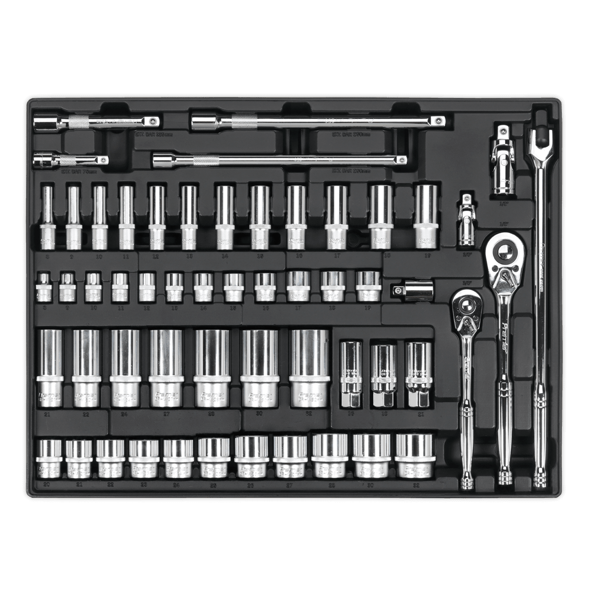 Sealey TBT31 Tool Tray with Socket Set 55pc 3/8" & 1/2"Sq Drive - TBT31 - Sealey Tools UK - Trade Counter Direct