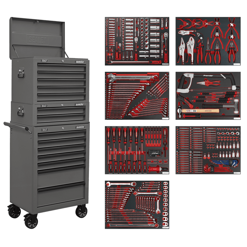 Sealey TBTPCOMBO6 Superline PRO® Tool Chest Combination 14 Drawer with 446pc Tool Kit - Grey - TBTPCOMBO6 - Sealey Tools UK - Trade Counter Direct