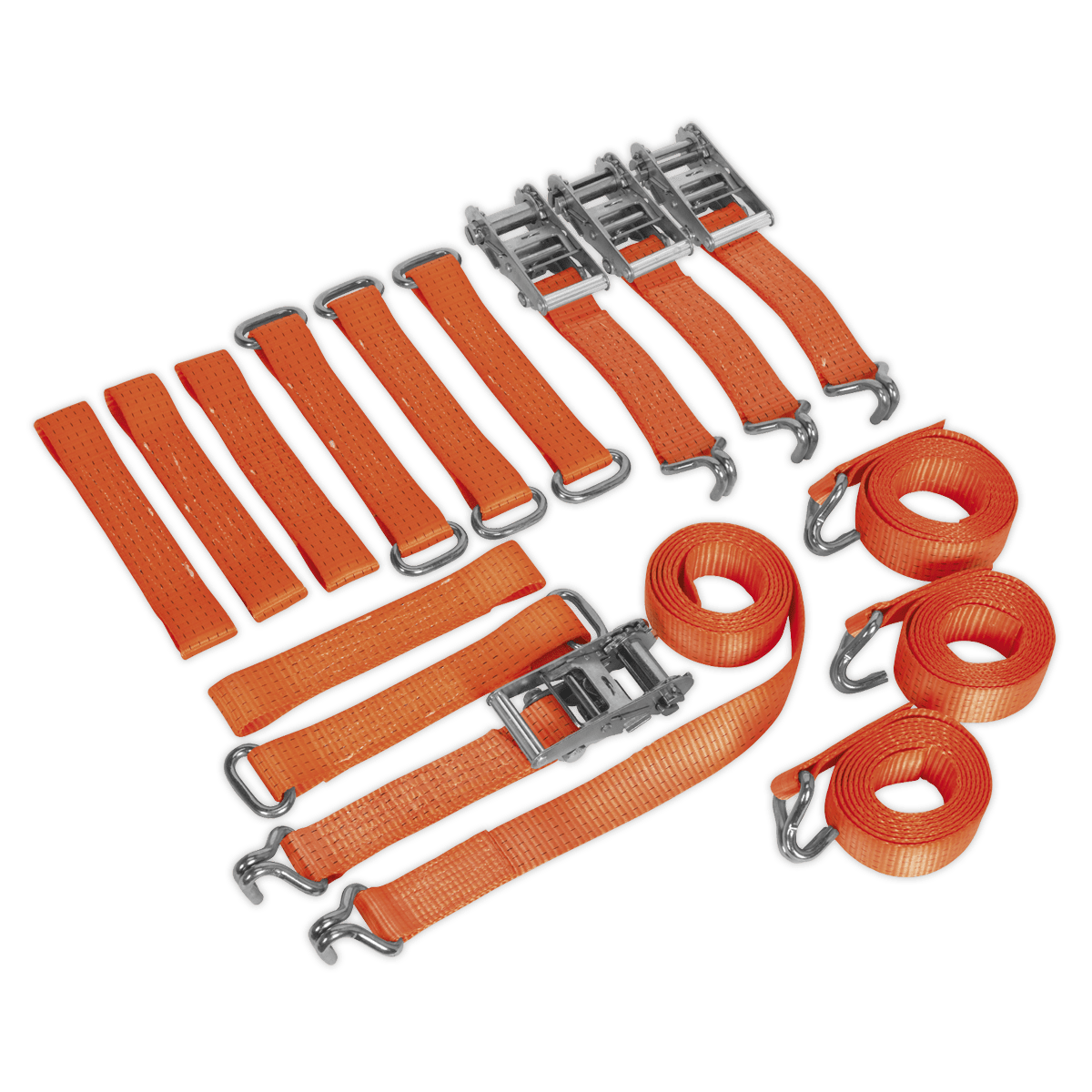 Sealey TDRWKIT Car Transporter Ratchet Tie Down Alloy/Steel Wheel Kit 4pc 50mm x 3m 4500kg Breaking Strength - TDRWKIT - Sealey Tools UK - Trade Counter Direct