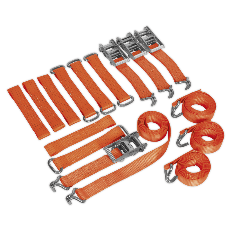 Sealey TDRWKIT Car Transporter Ratchet Tie Down Alloy/Steel Wheel Kit 4pc 50mm x 3m 4500kg Breaking Strength - TDRWKIT - Sealey Tools UK - Trade Counter Direct