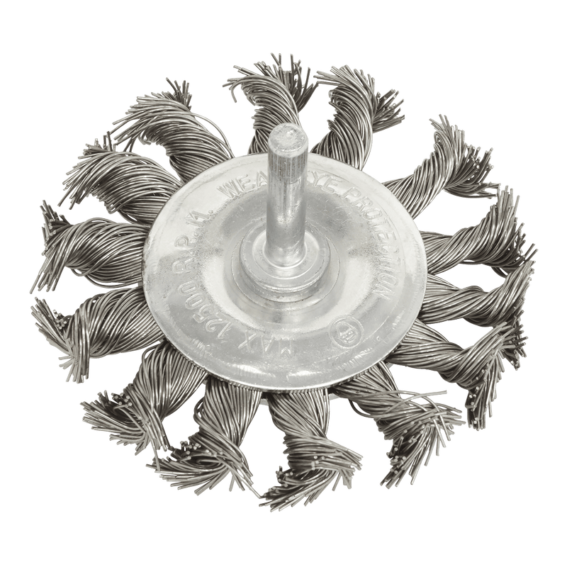 Sealey TKFBS75 75mm Twist Knot Flat Wire Wheel with 6mm Shaft - TKFBS75 - Sealey Tools UK - Trade Counter Direct