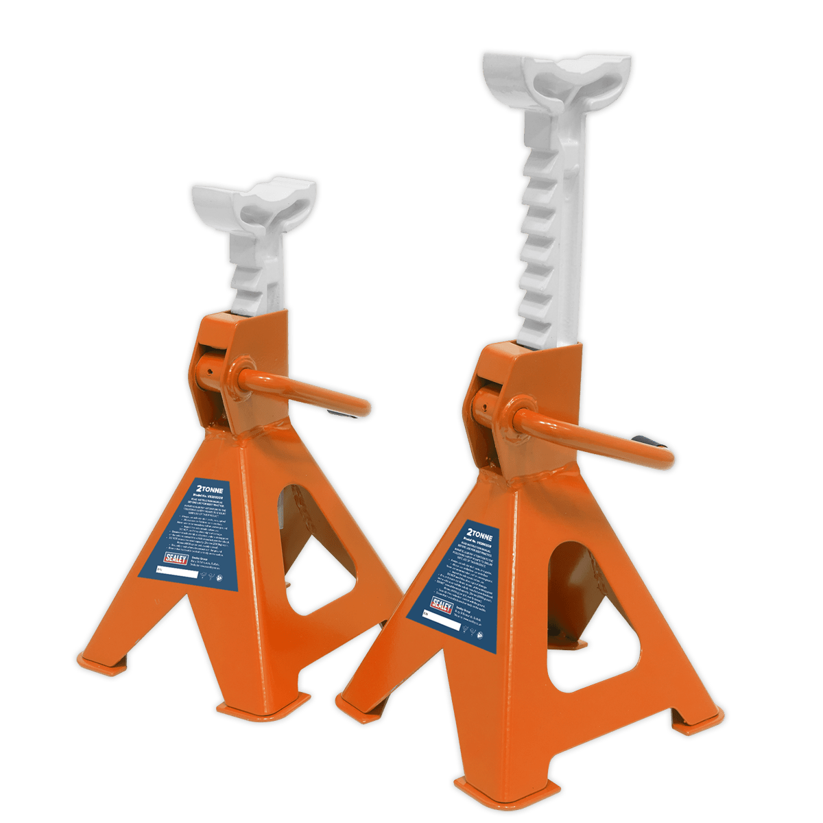 Sealey VS2002OR Axle Stands (Pair) 2tonne Capacity per Stand Ratchet Type - Orange - VS2002OR - Sealey Tools UK - Trade Counter Direct