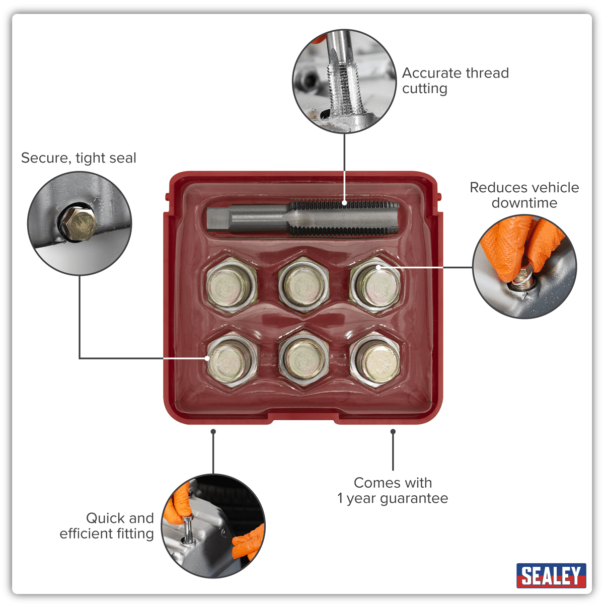 Sealey VS615 Oil Drain Plug Thread Repair Set M15 - VS615 - Sealey Tools UK - Trade Counter Direct