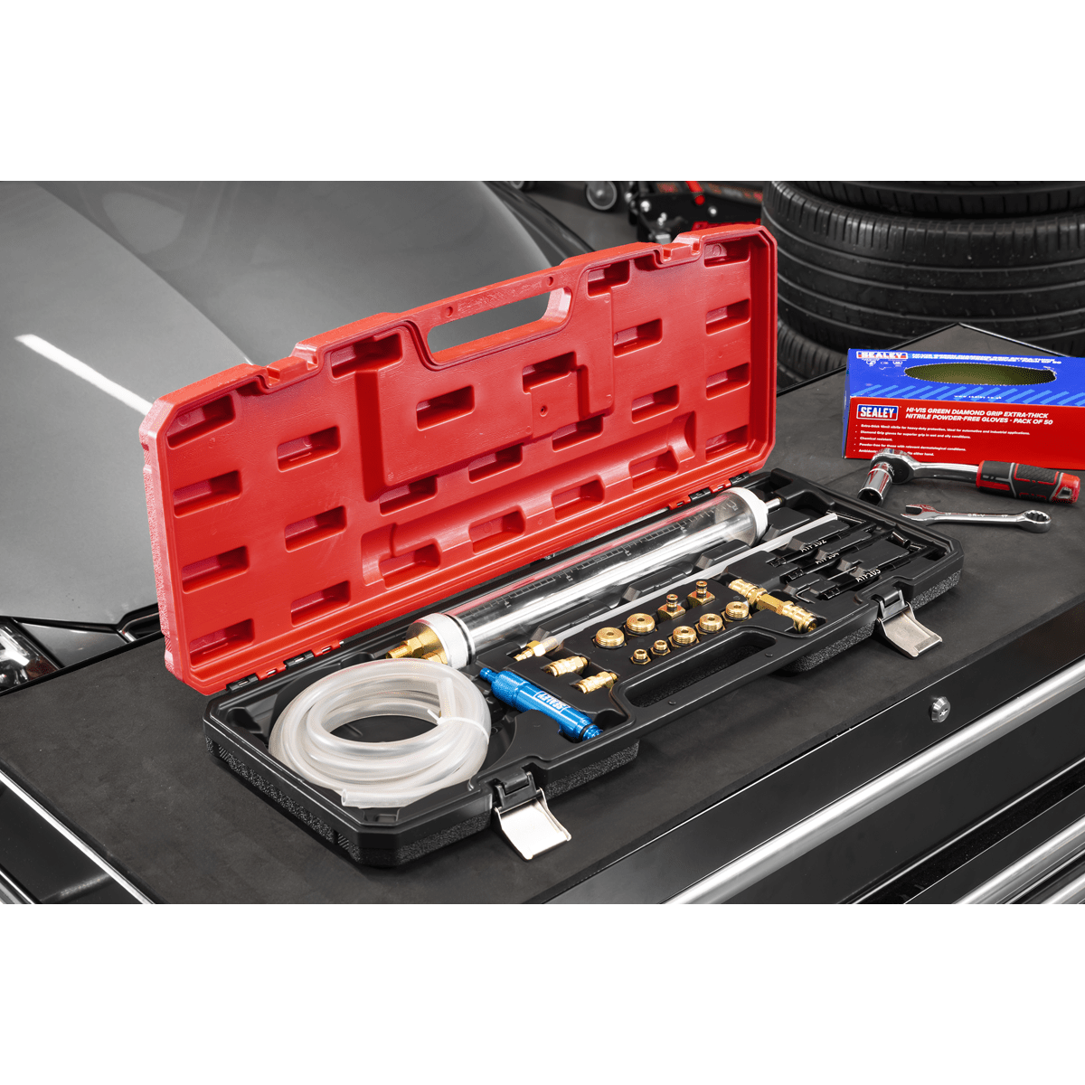 Sealey VS7095 Transmission Oil Refilling Pump & Adaptor Kit for VAG 18pc - VS7095 - Sealey Tools UK - Trade Counter Direct