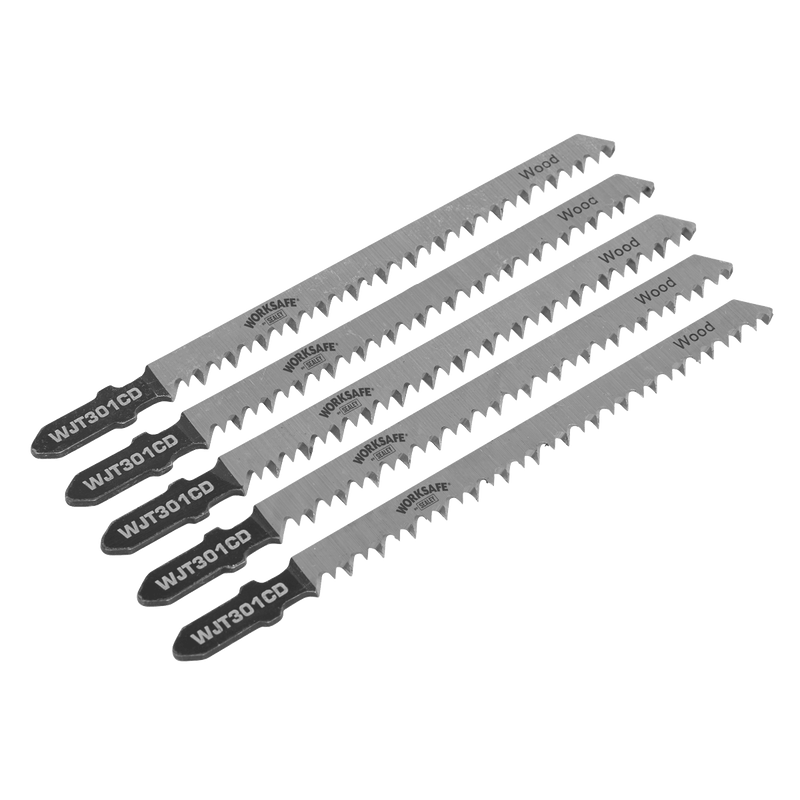 Sealey WJT301CD Worksafe® Jigsaw Blade for Wood & Plastics 90mm 8tpi - Pack of 5 - WJT301CD - Sealey Tools UK - Trade Counter Direct