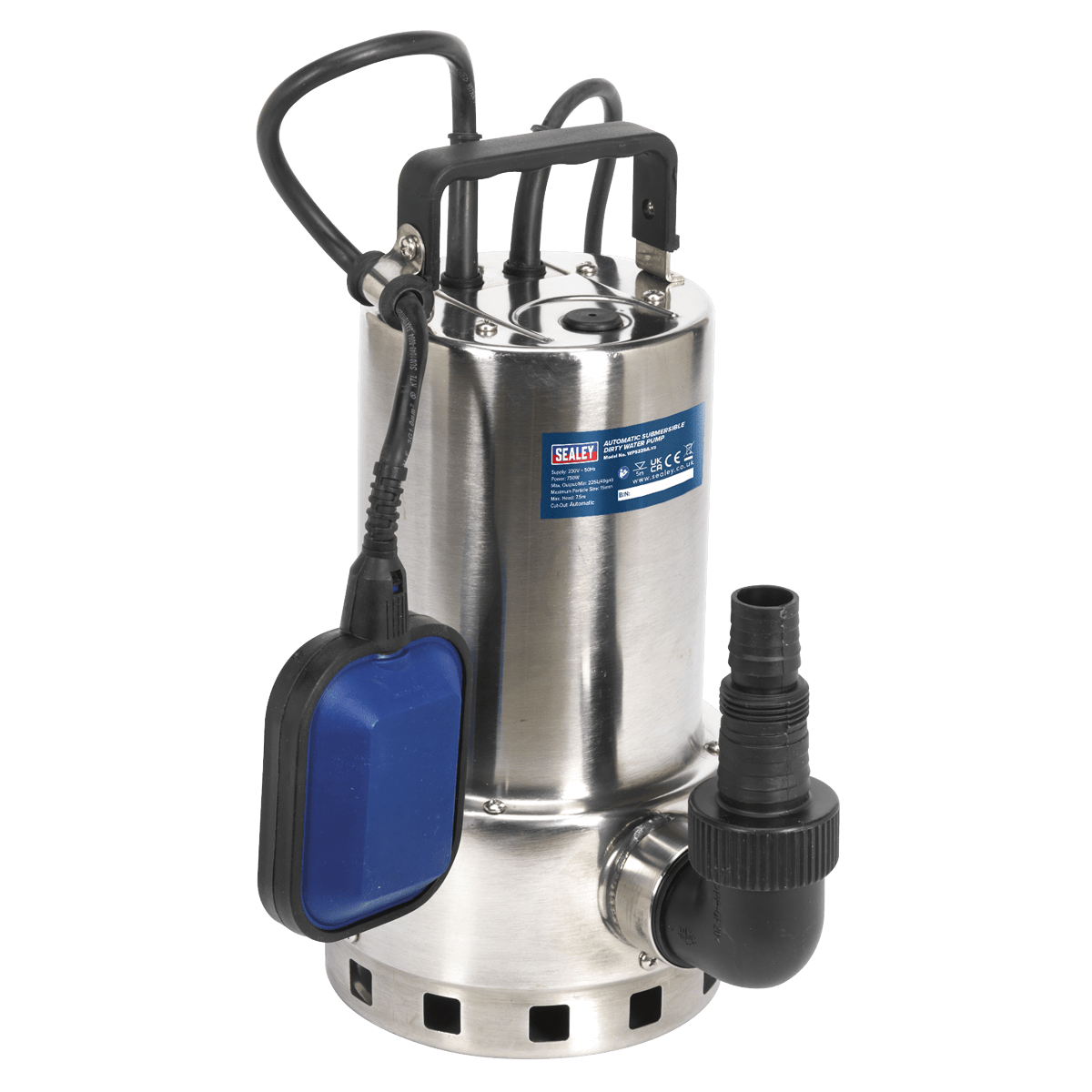 Sealey WPS225A Submersible Stainless Water Pump Automatic Dirty Water 225L/min 230V - WPS225A - Sealey Tools UK - Trade Counter Direct