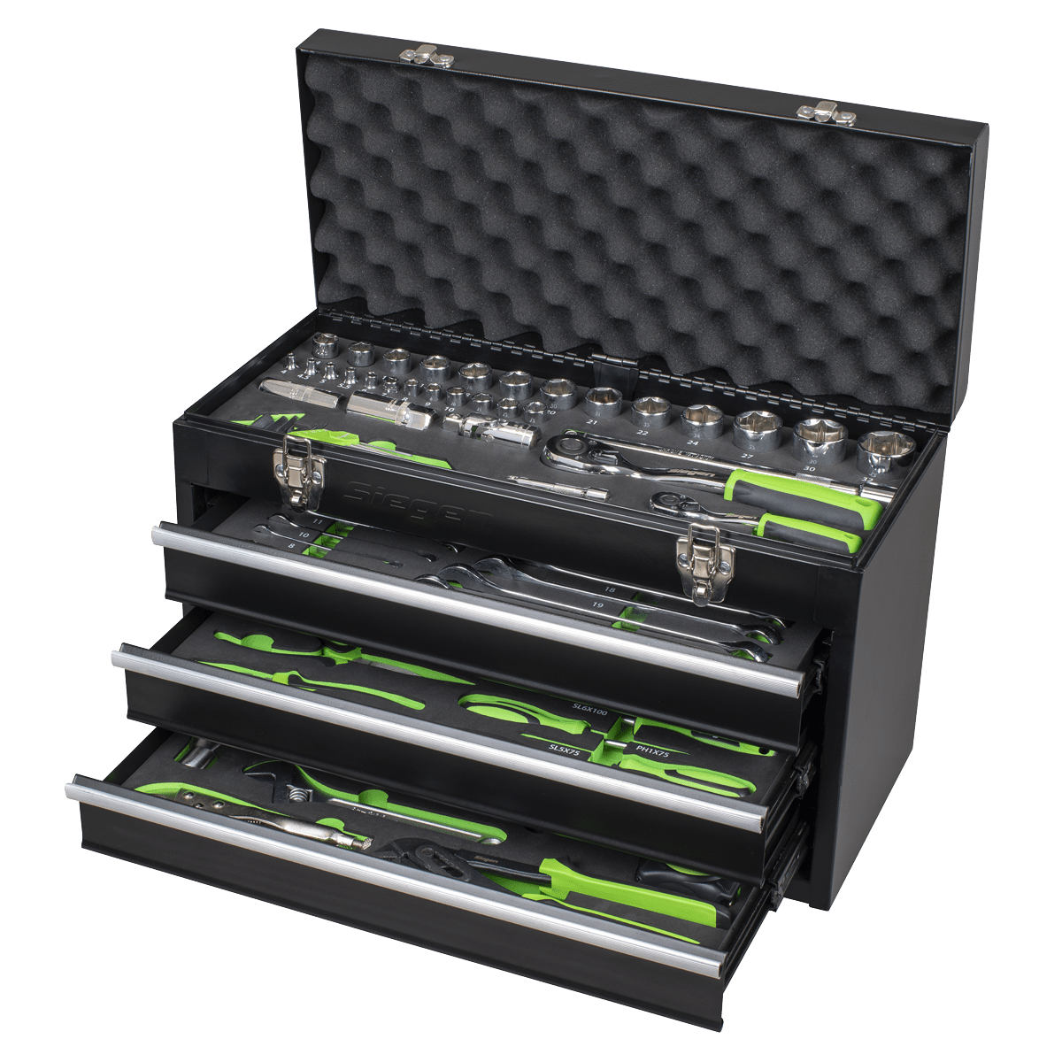 Siegen S01266 3 Drawer Portable Tool Chest with 98pc Tool Kit - S01266 - Sealey Tools UK - Trade Counter Direct