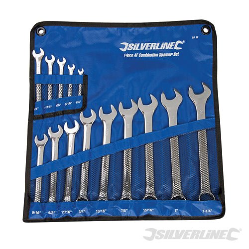 Silverline Combination Spanner Set 14pce 1/4 - 1 - 1/4" - SP52 - SP52 - Silverline - Trade Counter Direct