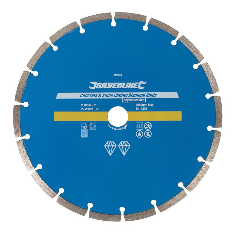 Silverline Concrete and Stone Cutting Diamond Blade 230 x 22.23mm Segmented Rim - 589673 - 589673 - Silverline - Trade Counter Direct