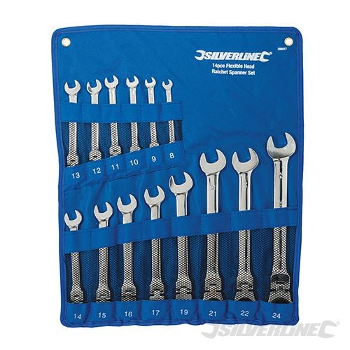 Silverline Flexible Head Ratchet Spanner Set 14pce 8 - 24mm - 399017 - 399017 - Silverline - Trade Counter Direct