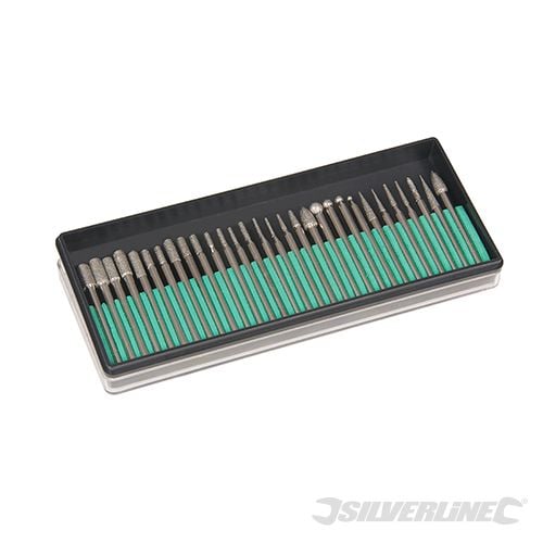 Silverline Rotary Tool Diamond Burr Set 30pce 3.17mm Mandrel - 722878 - 722878 - Silverline - Trade Counter Direct