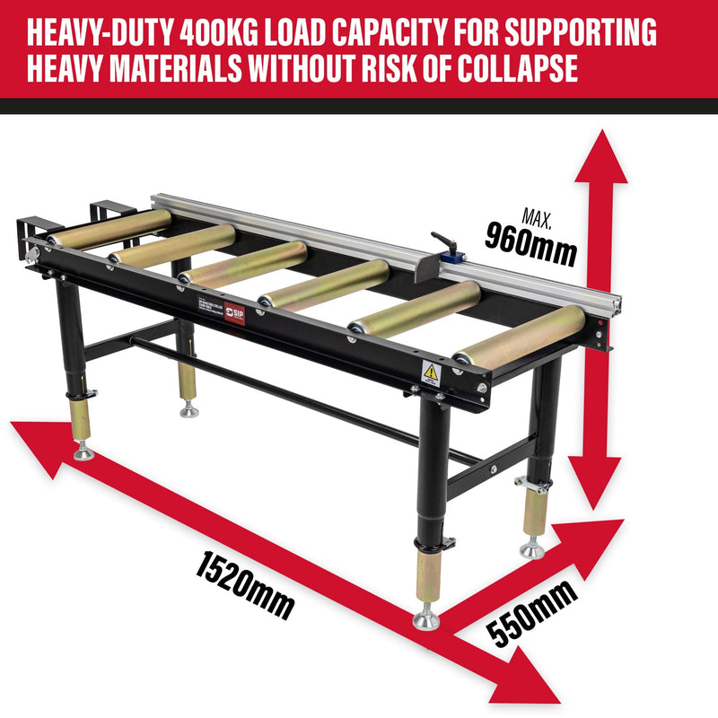 SIP Adjustable Roller Stand Table 1500mm x 400mm 400kg - SIP-01395 - SIP Tools UK - Trade Counter Direct