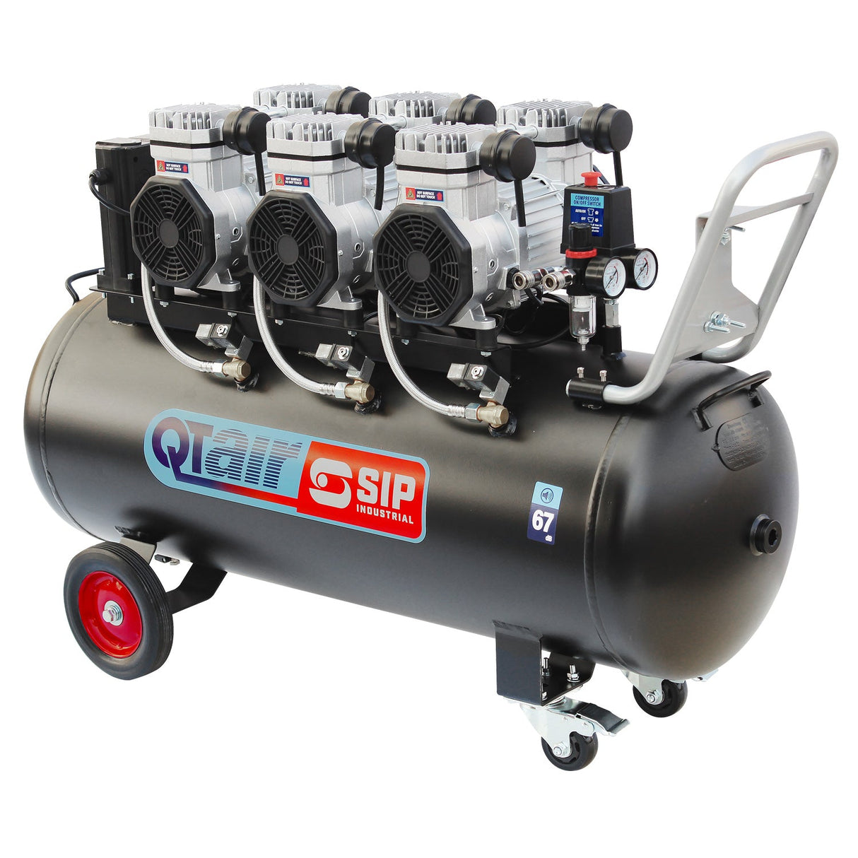 SIP QT AIR DD 4.5hp 150ltr Ultra Low Noise Compressor & Hose Reel Package - SIP-05497AHR15 - SIP Tools UK - Trade Counter Direct