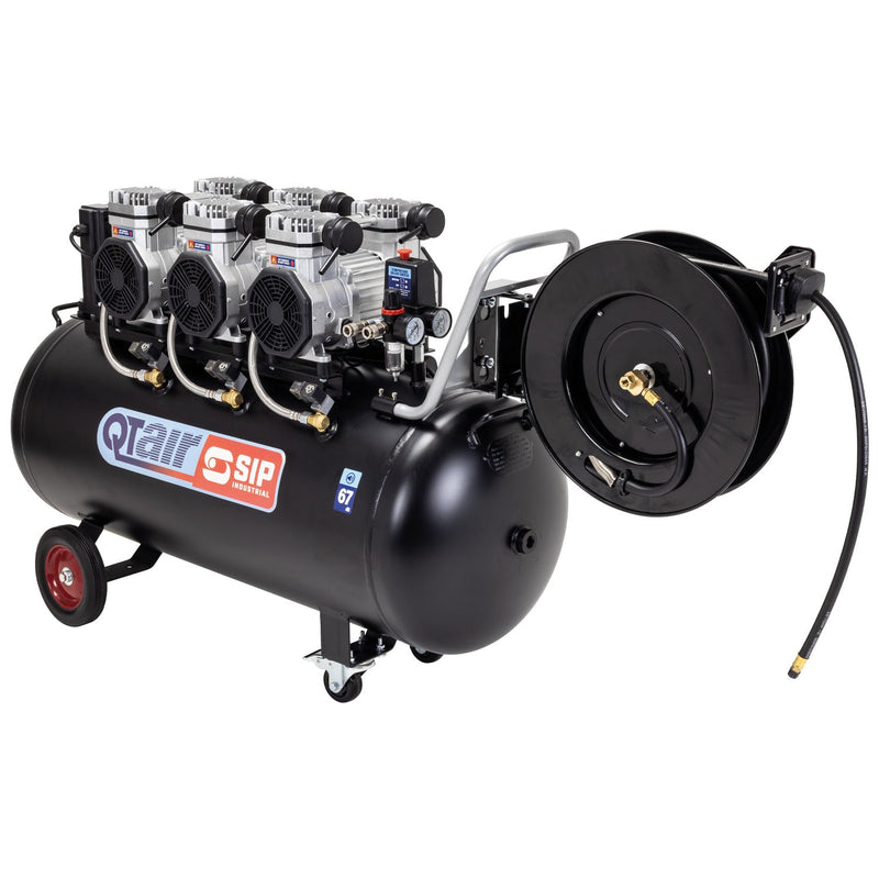 SIP QT AIR DD 4.5hp 150ltr Ultra Low Noise Compressor & Hose Reel Package - SIP-05497AHR15 - SIP Tools UK - Trade Counter Direct