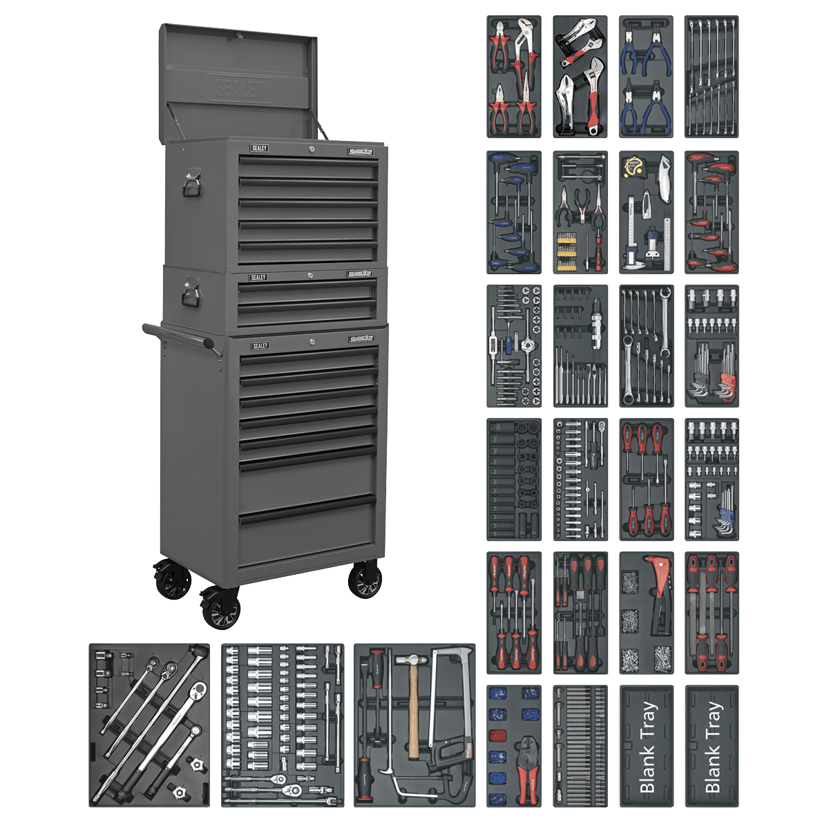 Superline Pro SPTGRCOMBO1 14 Drawer Tool Chest Combination with 1179pc Tool Kit - SPTGRCOMBO1 - Sealey Tools UK - Trade Counter Direct
