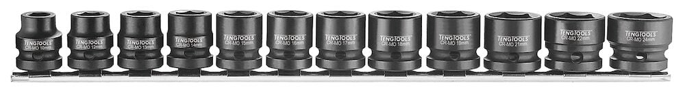 Teng 1/2" Stubby Impact Socket Clip Rail Set DIN 12 Pieces - 9207S12 - TENG9207S12 - Teng Tools - Trade Counter Direct