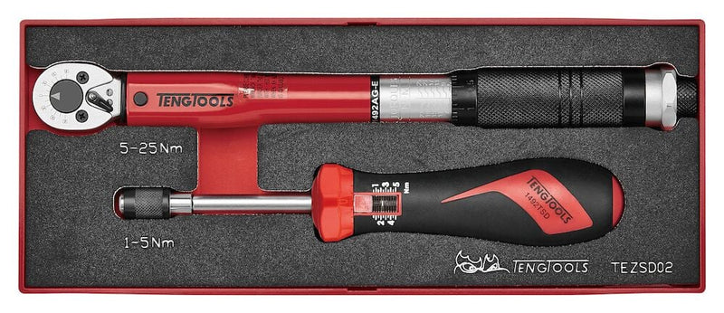 Teng 1/4" Torque Set FOAMX2 2 Pieces - TEZSD02 - TENGTEZSD02 - Teng Tools - Trade Counter Direct