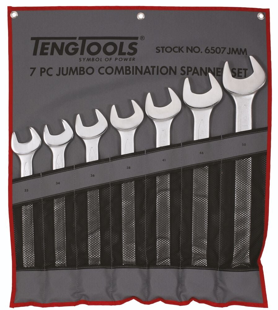 Teng Combination Spanner Set 33 - 50 mm Tool Roll 7 Pieces - 6507JMM - TENG6507JMM - Teng Tools - Trade Counter Direct