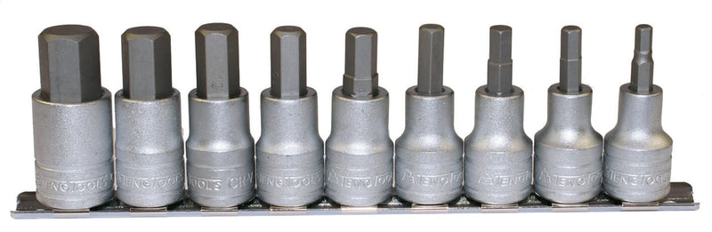 Teng M1212 1/2" Hex Bit Socket Clip Rail Set 9 Pieces - TENGM1212 - Teng Tools - Trade Counter Direct