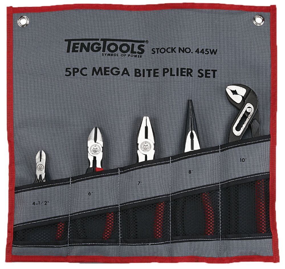 Teng Plier Set Tool Roll 5 Pieces - 445W - TENG445W - Teng Tools - Trade Counter Direct