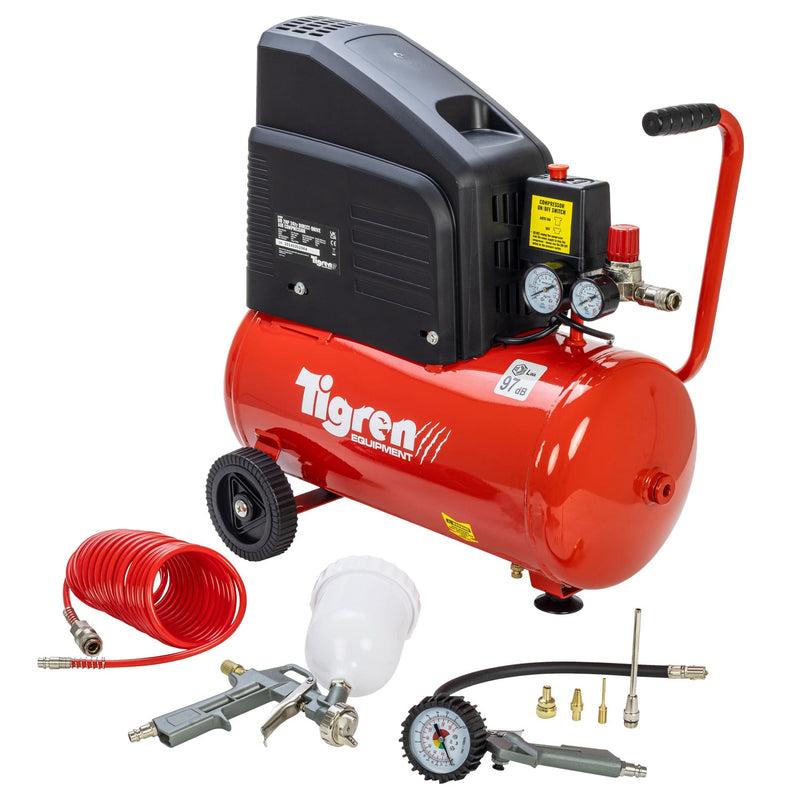 TIGREN DD 2hp 24ltr Direct Drive Compressor with 7pc Air Kit - SIP-04397 - SIP Tools UK - Trade Counter Direct