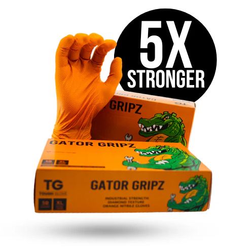 Tough Glove Gator Gripz Diamond Texture Extra Thick Orange Nitrile Gloves - Box of 50 Gloves - TG-GGO-M - Select Products - SPI - Trade Counter Direct