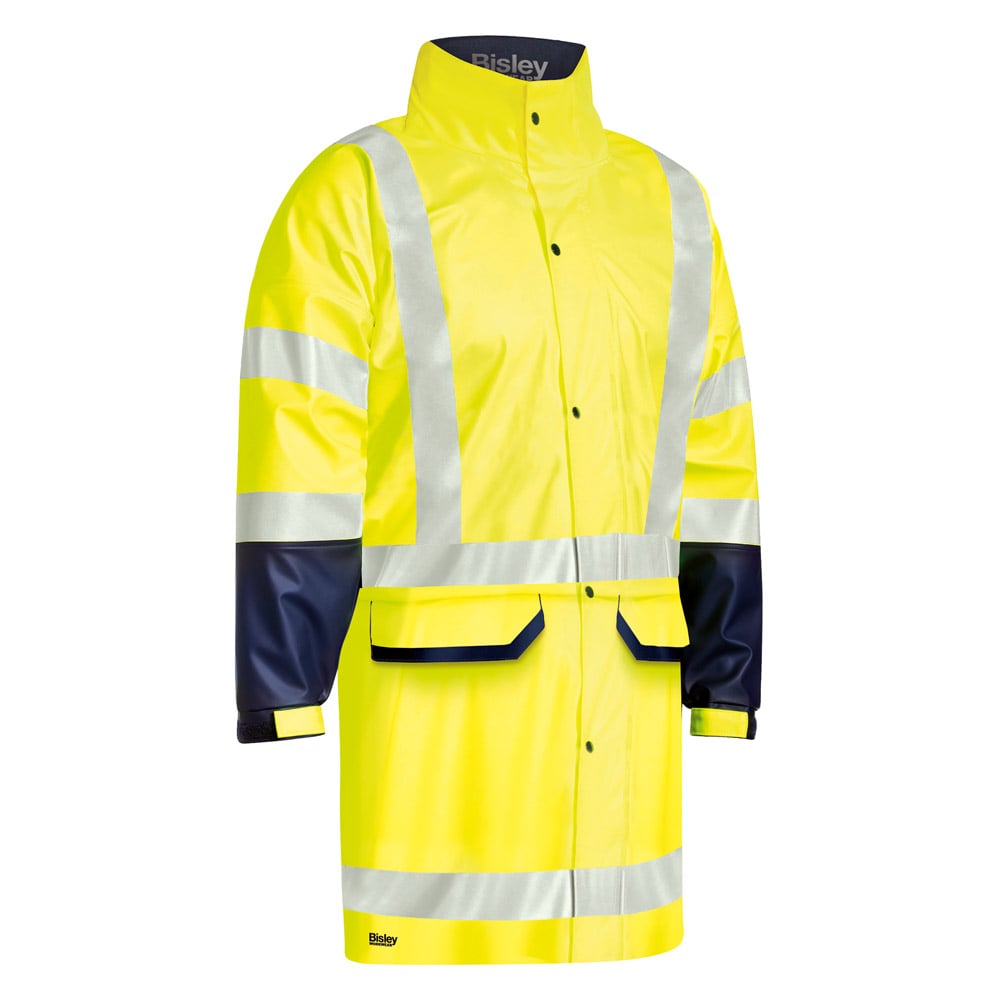Bisley Workwear Taped Two Tone Hi Vis Waterproof Rain Coat Orange/Yellow