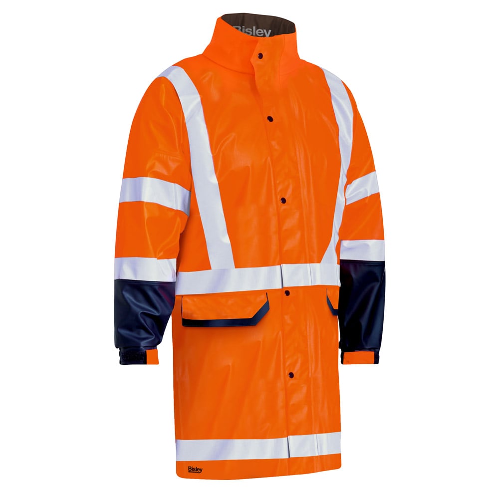 Bisley Workwear Taped Two Tone Hi Vis Waterproof Rain Coat Orange/Yellow