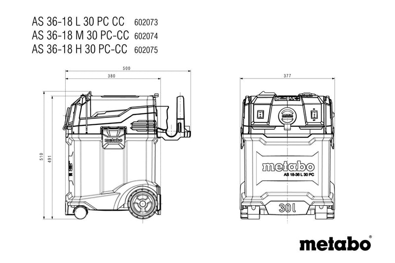 Metabo AS 36-18 H 30 PC-CC (602075850) 18V Cordless Vacuum Cleaner - Body Only product image 5