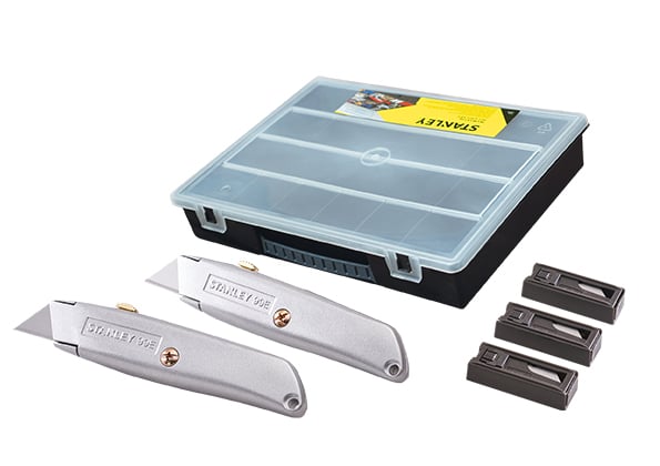 Stanley - 99E Trimming Knife Twin Pack with 50 Spare Blades in Organiser - XMS23KNIFORG