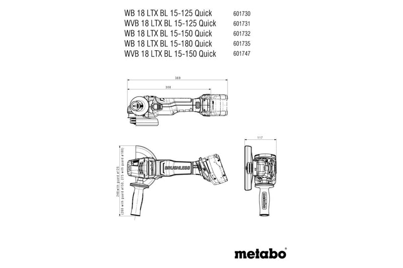 Metabo WVB 18 LTX BL 15-150 Quick (601747840) 18V Brushless Cordless Angle Grinder - Body Only product image 4