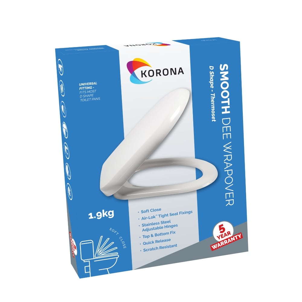 Korona Soft Close Top Fix Metal Hinge D Shape Toilet Seat 1.9Kg - MV123D