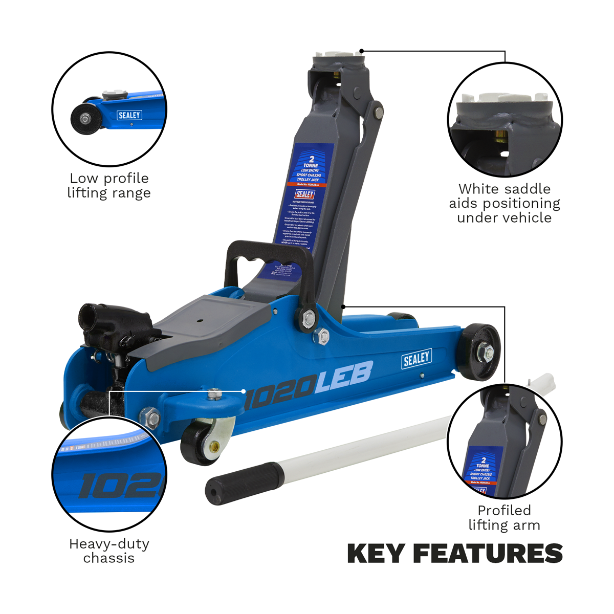 Sealey 1020LEB Low Profile Short Chassis Trolley Jack 2 Tonne - Blue - additional view 12