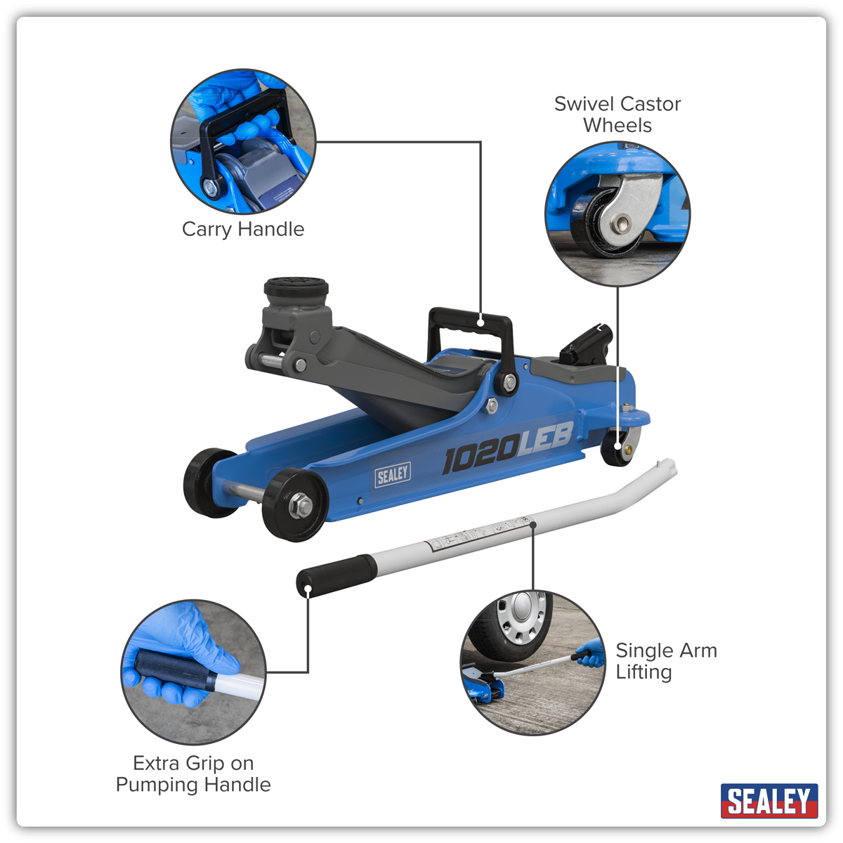 Sealey 1020LEB Low Profile Short Chassis Trolley Jack 2 Tonne - Blue - additional view 13